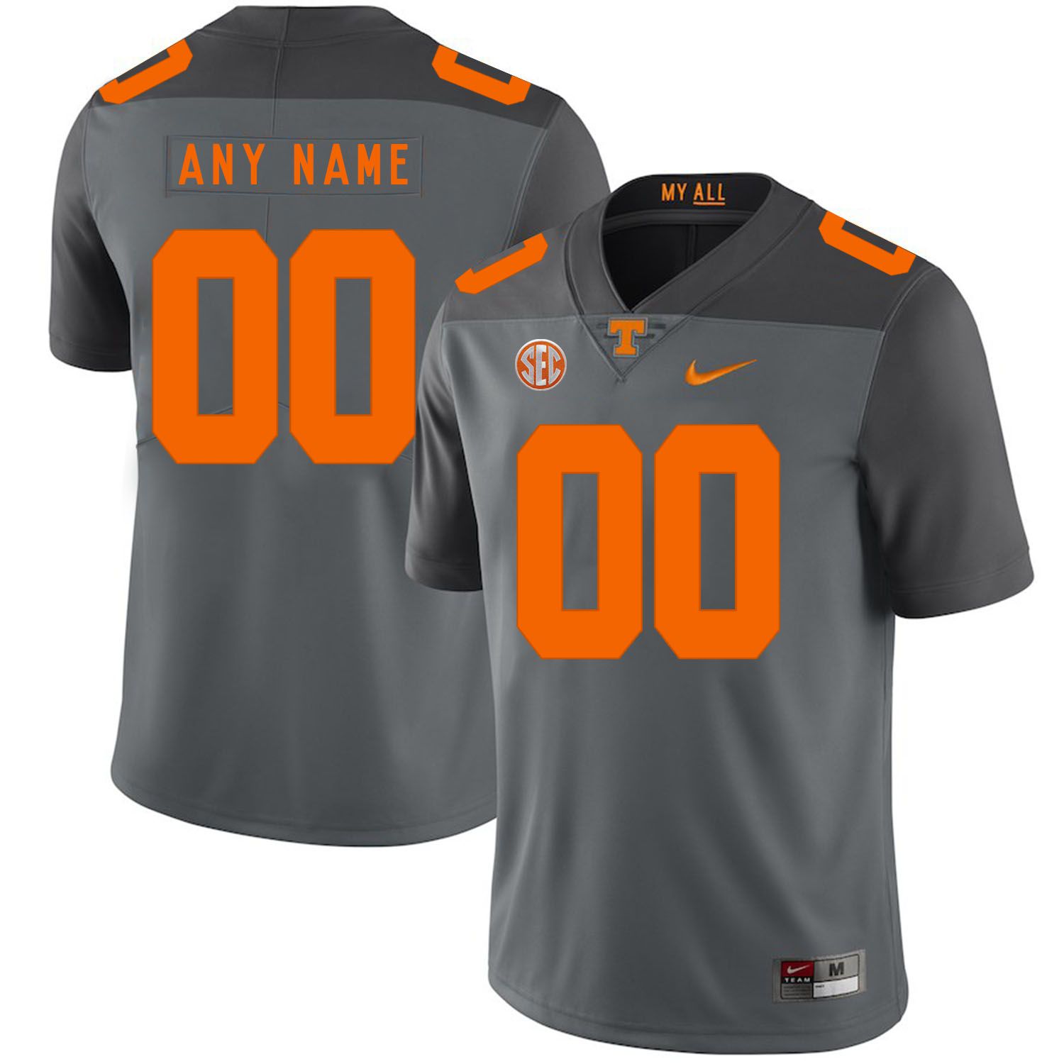 Men Tennessee Volunteers 00 Any name Grey Customized NCAA Jerseys